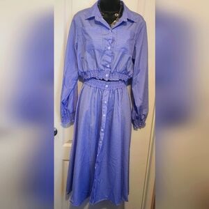 Blue and white long sleeves striped skirt set Size medium EUC